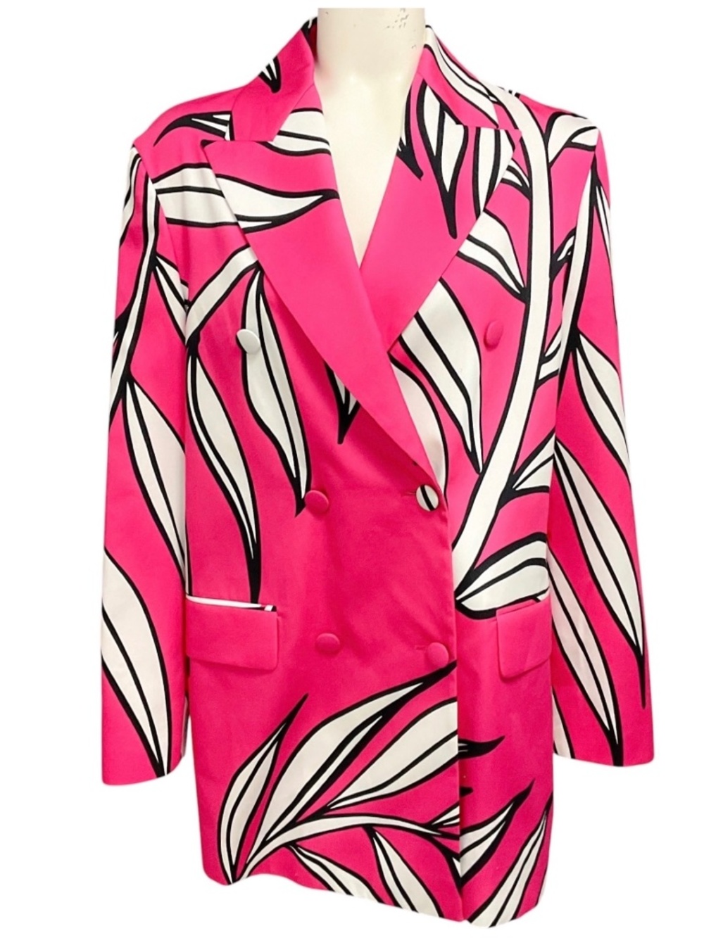 ROCHAS HOT PINK / WHITE / BLACK FLORAL PRINT STRUCTURED BLAZER JACKET